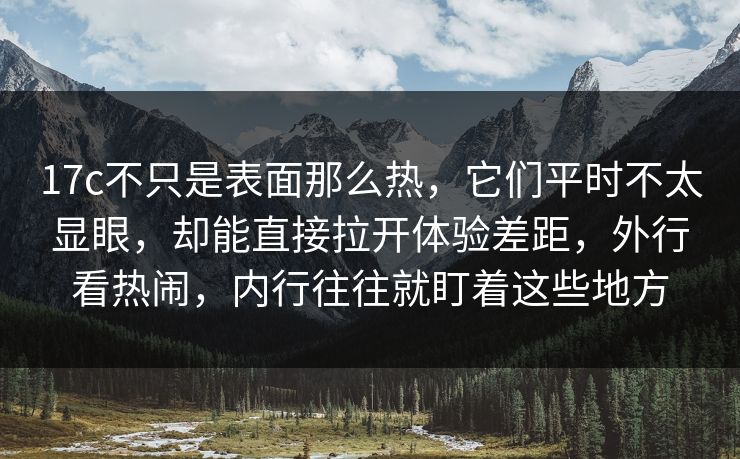 17c不只是表面那么热，它们平时不太显眼，却能直接拉开体验差距，外行看热闹，内行往往就盯着这些地方